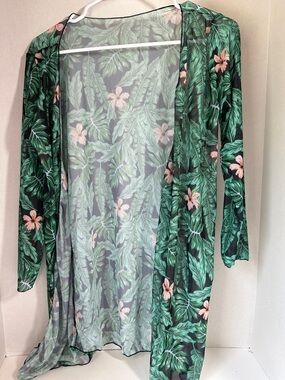 Green tropical print swim cover size medium